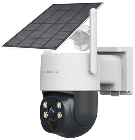 SPMETUYO Solar Security Cameras Outdoor Wireless:No Subscription, Home Security Cameras System with 360° Pan & Tilt, 2K Color Night Vision,2.4G WiFi Easy Setup,