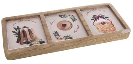 Blanc Mariclò Bandeja navideña con 3 salseras de madera “La Patisserie”, vintage, shabby chic 37x15x4 cm