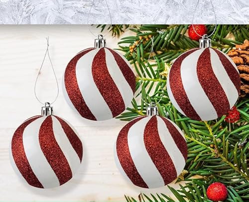 SKYTE® Red & White Stripe 8cm Baubles Candy Cane 4 Pack Ideal Holiday Ornaments Unique Design for Christmas Trees & Home Decorations