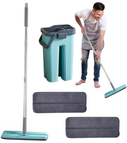 trapeador para pisos de madera,trapeador para pisos de madera | Trapeador de limpieza Trapeador Trapeador lavable,Fregona reutilizable con rotación de 360 ​​grados, fregona fácil con cubo y almohadill