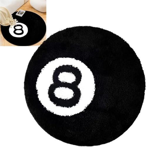 Chiziyixin Teppich mit 8 Bällen, 60 cm, schwarz, kreisförmig, rutschfest, beflockt, Bodenmatte, weiche Badematte, ästhetisch, waschbar, Billardball-Teppich, runder Teppich, coole Teppiche für