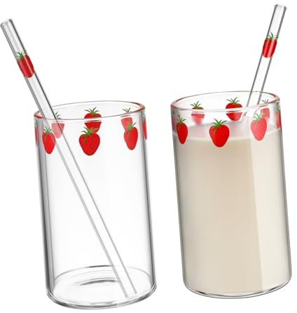2 Ensembles verre de fraise bière bouteille de boisson bouteilles le de lait pailles réutilisables tasse à café en verre tasse de s à boire réutilisables Un