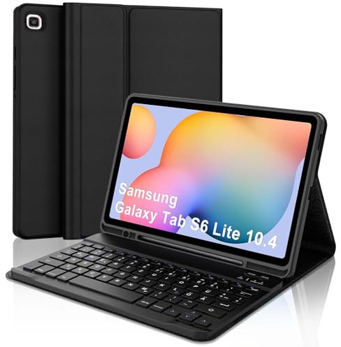 FOGARI Funda con teclado para Samsung Galaxy Tab S6 Lite de 10,4 pulgadas (2024/2022/2020), QWERTZ alemán magnético desmontable Bluetooth teclado para Samsung Galaxy Tab S6 Lite 10,4 pulgadas (negro)