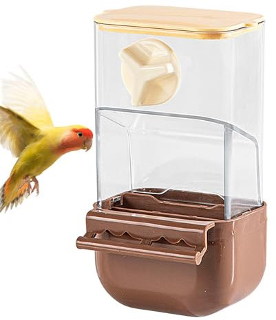 Parrot Feeder, Automatic Food Dispenser, Large Capacity Seed Holder, Husks Separation Design, With Perch Ständer, for Outdoor Garden Birds, 18x9.3x9.2cm 200g Brown