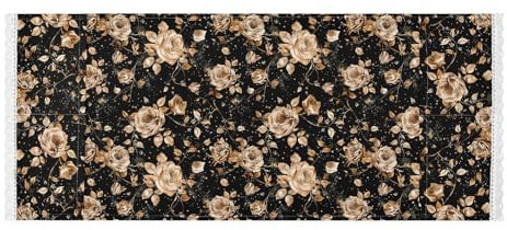 Vintage Black and Gold Roses lace edge Washer Dryer Top Cover with side bag washable Washing Machine Top Protector Mat for Laundry Room Kitchen 51.2x22in