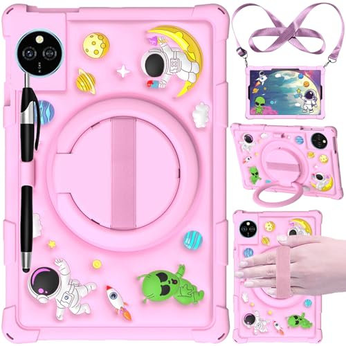 EspZanthic Funda para DOOGEE U11/U11 Pro Tablet 11 Pulgadas 2025 con Soporte para Lápiz, Soporte Giratorio 360°, Correa Mano, Correa para El Hombro y Lápiz, Rosa