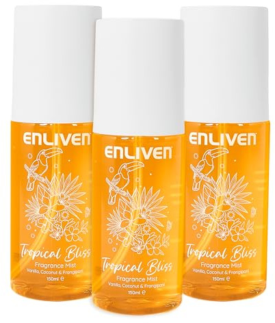 Enliven Tropical Bliss Fragrance Mist - 150mlx3 Pack - Notes of Coconut, Orange, Jasmine & Vanilla - Body Spray - Gifts For Women - Fragrance Body Mist - Womens Body Spray