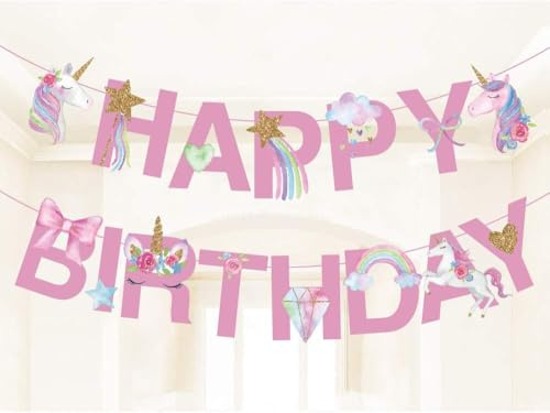 Einhorn Girlande Einhorn Happy Birthday Girlande Einhorn Banner Geburtstag Deko für Einhorn Themen Party Mädchen Geburtstagsparty Baby Taufe