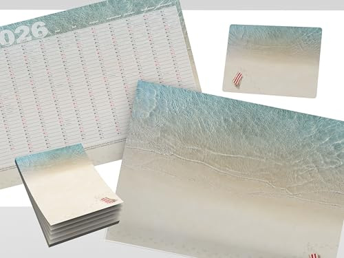 Schreibtischunterlage aus Papier DIN A2 | Design Traumurlaub | 25 Blatt | mit extra Kalenderblatt 2025 und 2026 | Abreißblock (Schutzleiste, Block, Mauspad, Jahresplaner)
