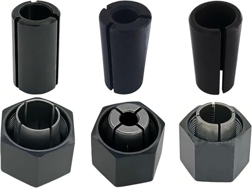 1/2,1/4,12mm Router Collet And Nut Set for fitsDewalt DW6212 DW6214 DW618 Router with Reducer Sleeves 1/2-3/8, 12.7mm-6mm, 12.7mm-8mm (6 Pck)