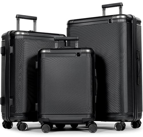 Tavoxda Koffer Set 3-teilig, Hartschalen Kofferset mit TSA-Zahlenschloss, Reisekoffer mit Verstellbarem Teleskopgriff, 3 Stück Gepäckset, Trolley, Koffer Groß, Luggage Set für Damen & Herren, Schwarz