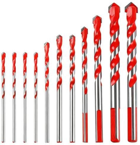 10Pcs Tungsten Carbide Masonry Drill Bit Set for Porcelain Ceramic, 3-12mm | High Speed Carbide Tile Concrete Tip Drill Bits, for Brick Wall, Glass, Mirrors, Plastic, Wood, Shockproof