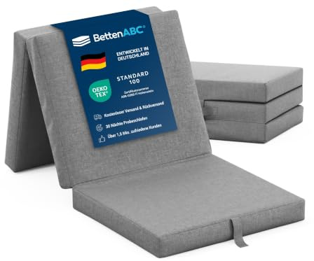BettenABC - Faltmatratze grau (3-TLG.) - ideale für Gäste - Klappmatratze für Reisen, Camping & Kinder zum Spielen - Oeko-TEX-Zertifiziert - Bezug aus Baumwolle & Polyester - leicht verstaubar