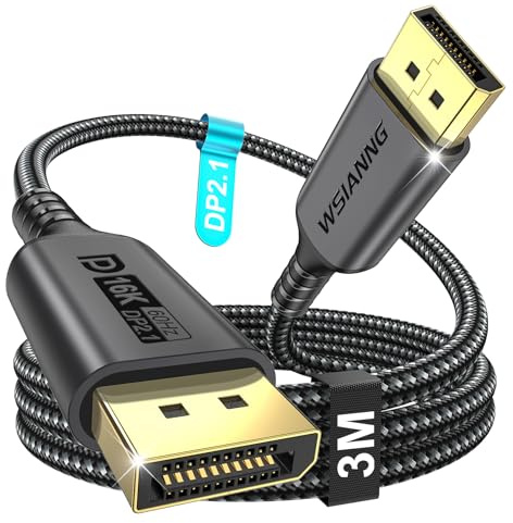 WSIANNG 16K DisplayPort Kabel 3m – DP 2.1 Kabel für Gaming, HDR, Dynamic HDR10+, 16K@60Hz 8K@120Hz 4K@240Hz, Kompatibel mit Monitor, Laptop, Grafik, HDTV