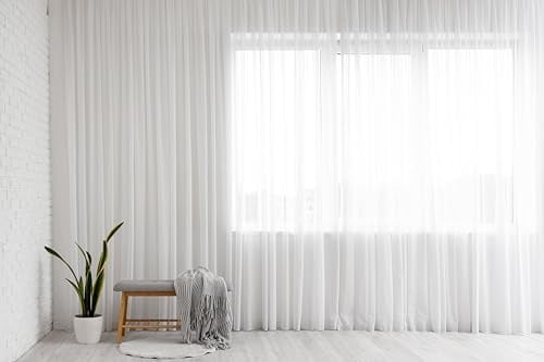 IDOL Gardinen Vorhang halbtransparent mit Kräuselband und Store Voile Bleibandabschluss Weiß (HxB 270x150 cm)