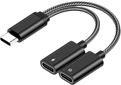 1PCS Adaptador USB C Doble 2-en-1 - Puertos para Carga y Audio, Compatible con Samsung Galaxy, Xiaomi y Otros Dispositivos Tipo C, Diseño Compacto y Duradero para Uso Simultáneo