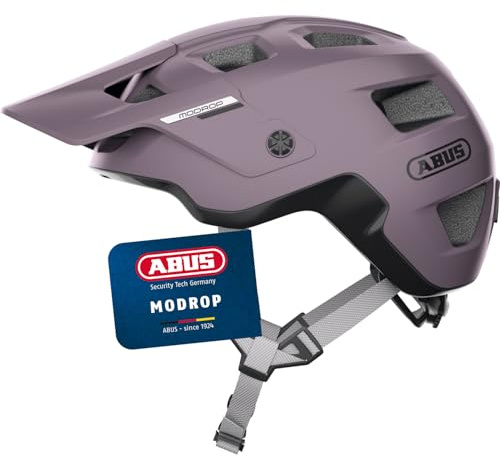 ABUS MTB-Helm MoDrop, Lila, L | In-Mold-Verfahren, Verstellsystem, Goggle-Halterung, Zopf-Öffnung