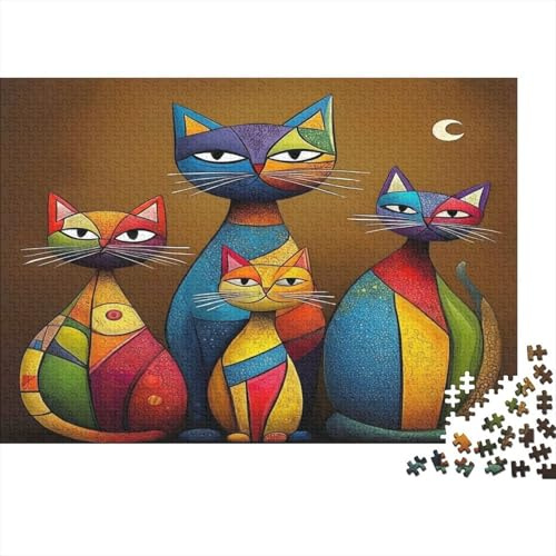 Familia de Gatos Colorida Rompecabezas Ecológico Antiestrés, Desafiante Estimulante Gatos Abstractos para Mujeres y Hombres 52x38cm/1000pcs
