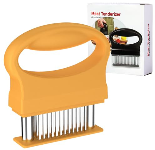 GeeRic Meat Tenderizer with 48 Stainless Steel Needle Blades, Meat Hammer with Non-Slip Handle for Beef Pork Chicken Turkey Fish Roast Meat Tenderloin, Tenderizing Steak Needle, Yellow
