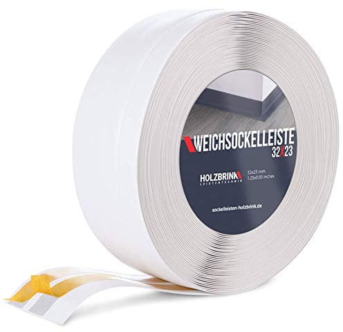 HOLZBRINK Battiscopa adesivo in PVC 32x23mm, 25 m | Bordino per top cucina, mobile per bagno | Zoccolino battiscopa | Colore: bianco