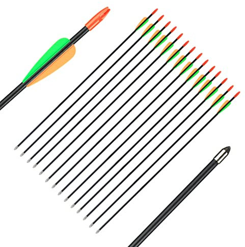 Huntingdoor 12 Stück Pfeile für Bogenschießen 28/26 Zoll Bogen Pfeil Übungspfeile Fiberglaspfeile für Anfänger Pfeil und Bogen Zielübung