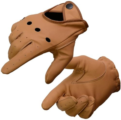 Milwaukee Leather MG7508 Men's Saddle Tan Leather Driving Gloves with Wrist Snap - Medium