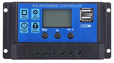 Demino LCD 12/24V 30A Regulador de Carga Solar, PWM Inteligente Con Temporizador y USB