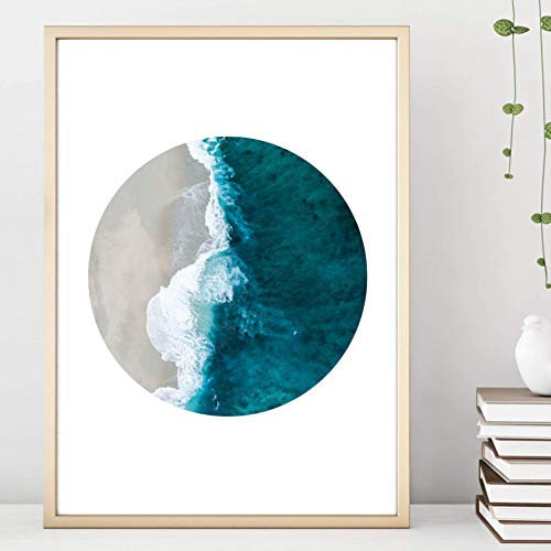 Din A4 Kunstdruck ungerahmt - Strand Meer Brandung Wellen Ozean Blau - Kreis Scandi Style Fotokunst Geschenk Druck Poster Bild
