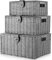 ARPAN Set of 3 Resin Woven Storage Basket Box with Lid & Lock Grey, Large, Medium, Small