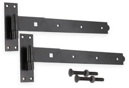Heavy Duty Door shed BARN GATE Hook & Band Hinges CRANKED & Straight Drop Bolt (Black, 2 x 18 Straight Hinge)