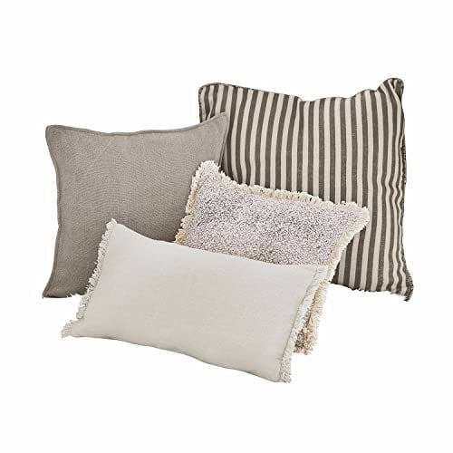 Loberon Kissen 4er Set Valenciennes, Verschiedene Größen & Designs, harmonische Kombination, Landhaus-Stil, Wohn-Accessoires, Wohntextilien, Leinen, Polyester, grau/weiß