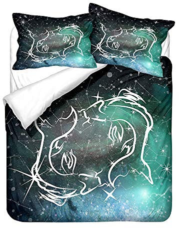 Hiser Konstellation Drucken Bettwäsche-Set, Mikrofaser Bettwäsche Set 3D Bettbezug Geeignet Kinder Erwachsene Bettbezüge mit Reißverschluss und Kissenbezüge (Türkis,135x200cm)