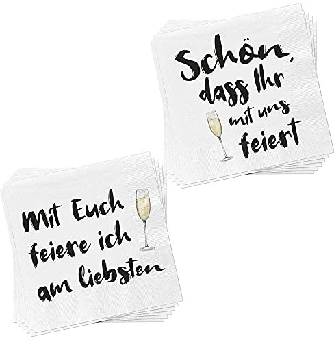 Servietten 40er Set │ 2 Motive Sprüche Feiern │3lagige Papierserviette 33x33cm │stoffähnlich Tuch Partyzubehör (40er Set Serviette Feiern)