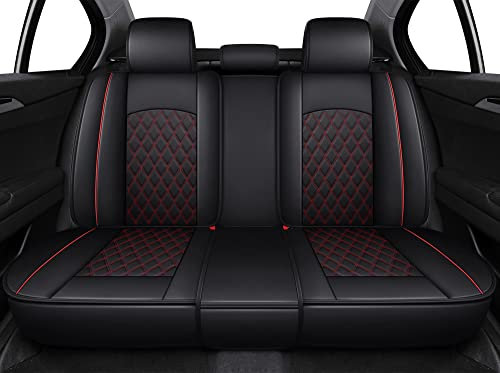 Udpomb Universal Geteilter rücksitzbank Auto Sitzbezüge Kunstleder für Rückban, Schwarz&Rot Rhombus Motiv Lederoptik