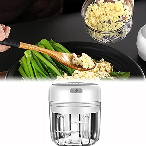Mini Electric Garlic Crusher,Modern and Simple Plastic Electric Masher,One-Button Start,Safe Child Lock,USB Charging Chopper,Mashed Garlic,Ginger,and Fresh Chili,White-250ML