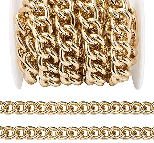 Craftdady 1,8 m lange Aluminium-Panzerkette ungeschweißt Twist Link mit Spule für Punk, kubanische Kette, Halskette, Armband, Schmuckherstellung, Gold