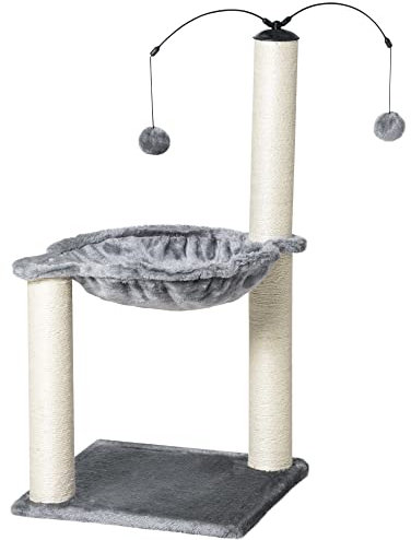 PawHut Kratzbaum mit Hängematte Katzenbaum Kletterbaum für Katzen mit Spin-Ball Grau 39,5x39,5x83 cm