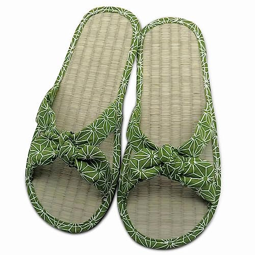 Agolu Flip Flops Bambus Damen Hausschuhe Frauen Zehentrenner Sommer Flip Flops aus Stroh Pantoletten Paare Natürliche Sandalen Grün 39