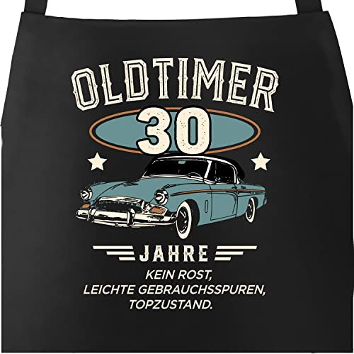 MoonWorks® Grill-Schürze Kochschürze Oldtimer Geburtstag Retro Design Print Vintage Auto Geburtstagsgeschenk für Männer 30 Jahre schwarz Herren