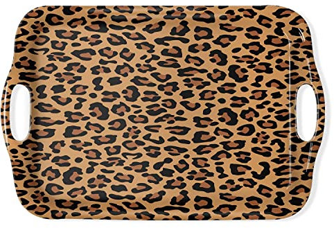 Serviertablett Dekoratives Tablett mit Griffen Mehrzweck-Serviertabletts Rechteckig Serviertabletts für Restaurant, Partys, Couchtisch, Küche - Leopardenmuster