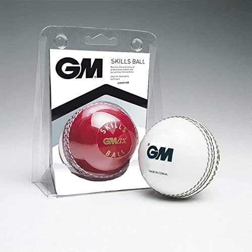 GM | Cricket Skills Ball | Sizes Adult or Junior | Colours Red, White or Red & White | Durable Stitched Seam | Single Ball or Bucket of 24 | Gunn & Moore