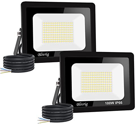 2 Stück: 100 W LED-Außenstrahler, 10.000 lm, IP66, wasserdicht, für den Außenbereich, super hell, Außenbeleuchtung, Warmweiß (3000 K), Sicherheits-LED-Spot für Stadien, Fabriken, Parkplatz, Garage,