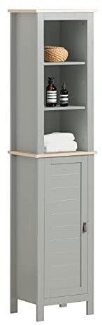 SoBuy BZR68-HG Badezimmer-Hochschrank Badezimmerschrank Badregal Badschrank Badmöbel mit 3 offenen Fächern und 1 Tür Hochschrank für Bad BHT ca: 39x169X30cm