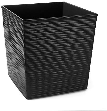 Tymar Blumentopf, Pflanzkübel, Übertopf, Blumenkübel aus Kunststoff, Gross, Quadrat, Meißel-Optik, Garten, Balkon, Terrasse, Haus (Schwarz, 40x40 cm)