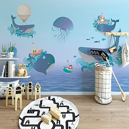 XAONUO Ozean 3D Wandbild Poster Tapete Ozean Blau Delphin Poster Tapete Pvc Wasserdicht Abnehmbare Wandbilder Für Schlafzimmer 200X150Cm Wandbild Tapete Diy Büro Wohnkultur Poster