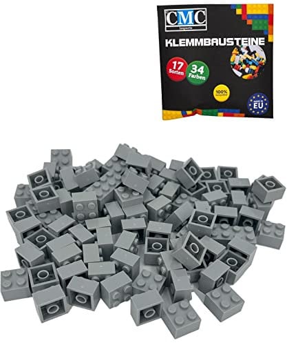 CMC imports 50 Klemmbausteine Bausteine Grundbausteine 2x2 Noppen Kompatibel Bricks 34 vers. Farben (411 - Hell Grau)