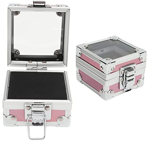 Nail Drill Bit Holder Safe Storage Container, 25 Holes Dustproof Stand Display Organizer Container Manicure Tools Aluminum Alloy Portable Nail Grinding Head Box for Beauty Salon Nail Artist (Pink)