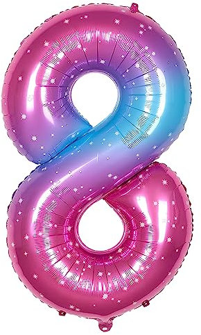 Ponmoo Foil Palloncini Numeri 8 Rosa-Blu Gradiente 40 (101cm), Gonfiabili Elio o Aria, Gigant Numero 0-9, 10-29, 30-100, Granda Palloncino per Anniversario, Decorazione Feste di Compleanno