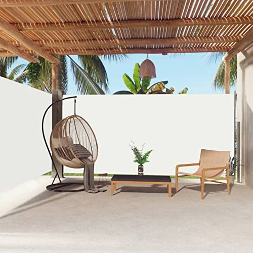 Homgoday Toldo lateral retráctil, color crema, 180 x 600 cm, lona de exterior para privacidad, balcón, toldo para soletenda, jardín, balcón o terraza