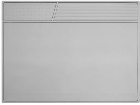 VOTCT Grey Soldering Mat Heat Resistant 932℉ Solder Mat, with Scale Ruler and Screw Position, Silicone Repair, for Electronics, Computer, Phone, Magnetic Work, Indicators, Size 16 * 12 in